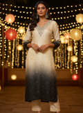 Ombre Straight Kurta set with kalamkari dupatta- Designer
