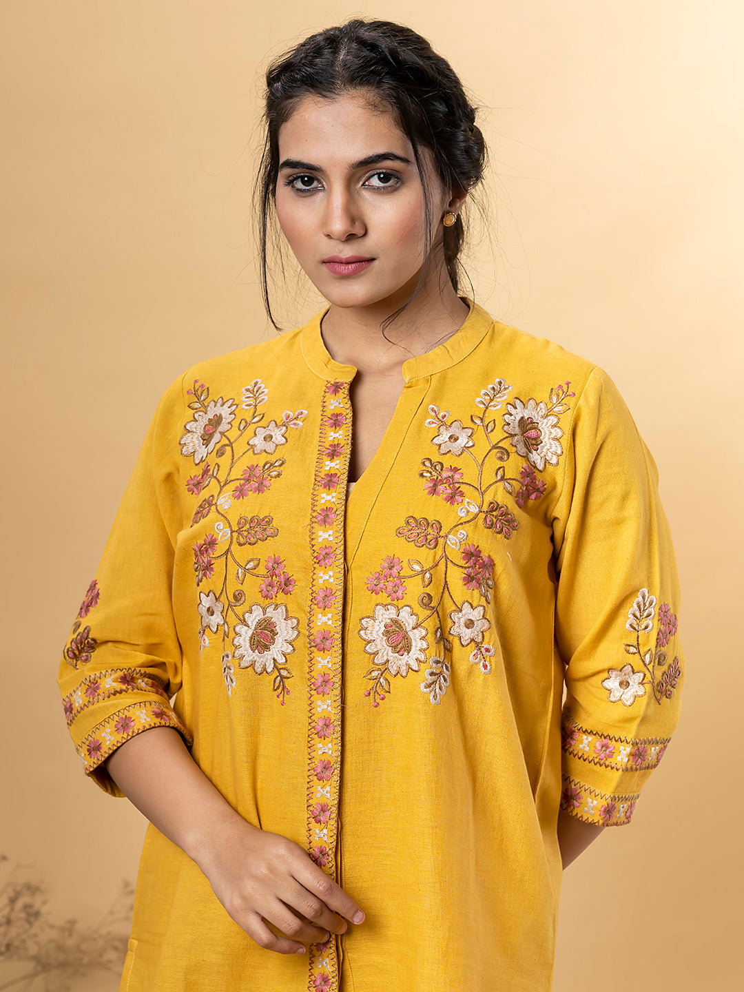 Yellow Marigold Embroidered Co-Ord Set | Flex Cotton Co-ords