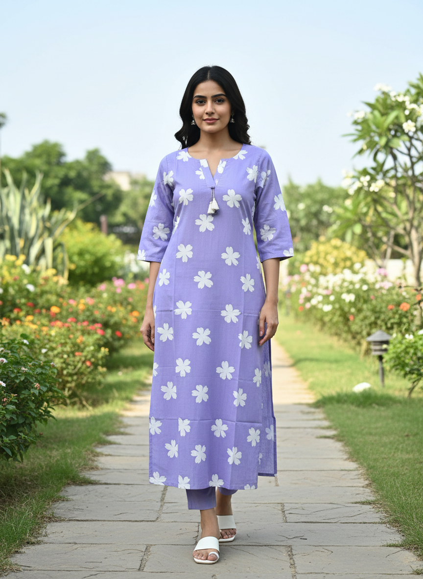 Lavender Ikat Pure Cotton Kurti