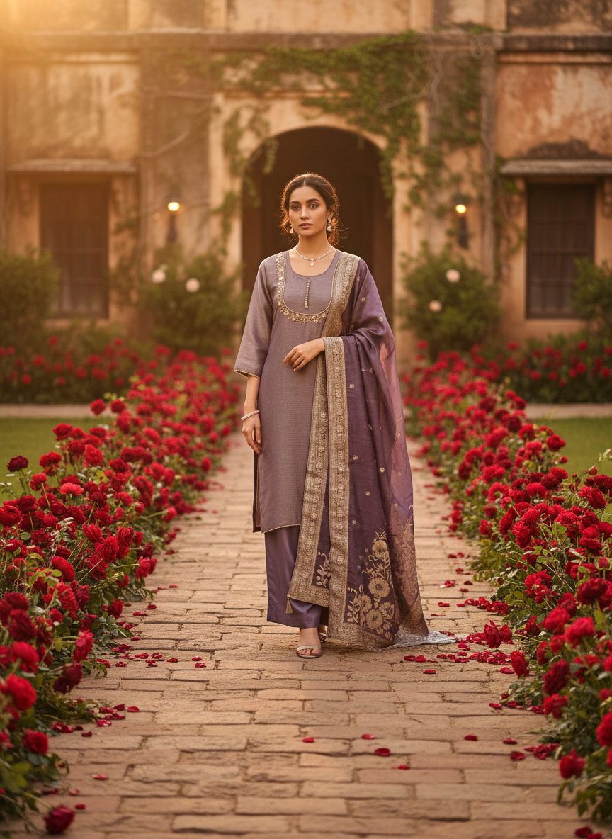 Ziya Shimmer Tissue Suit Set - Regal Elegance in Tissue Silk
