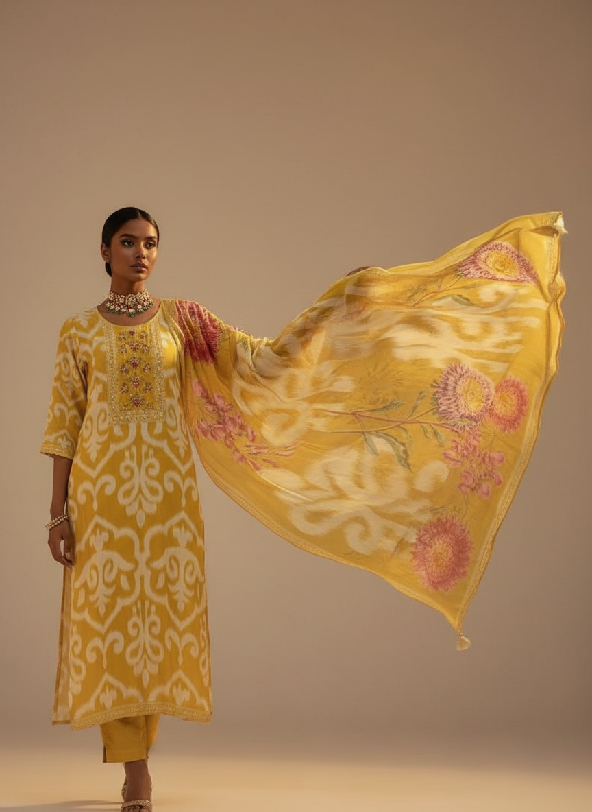 Yellow Ikat Anokhi Bloom Suit Set