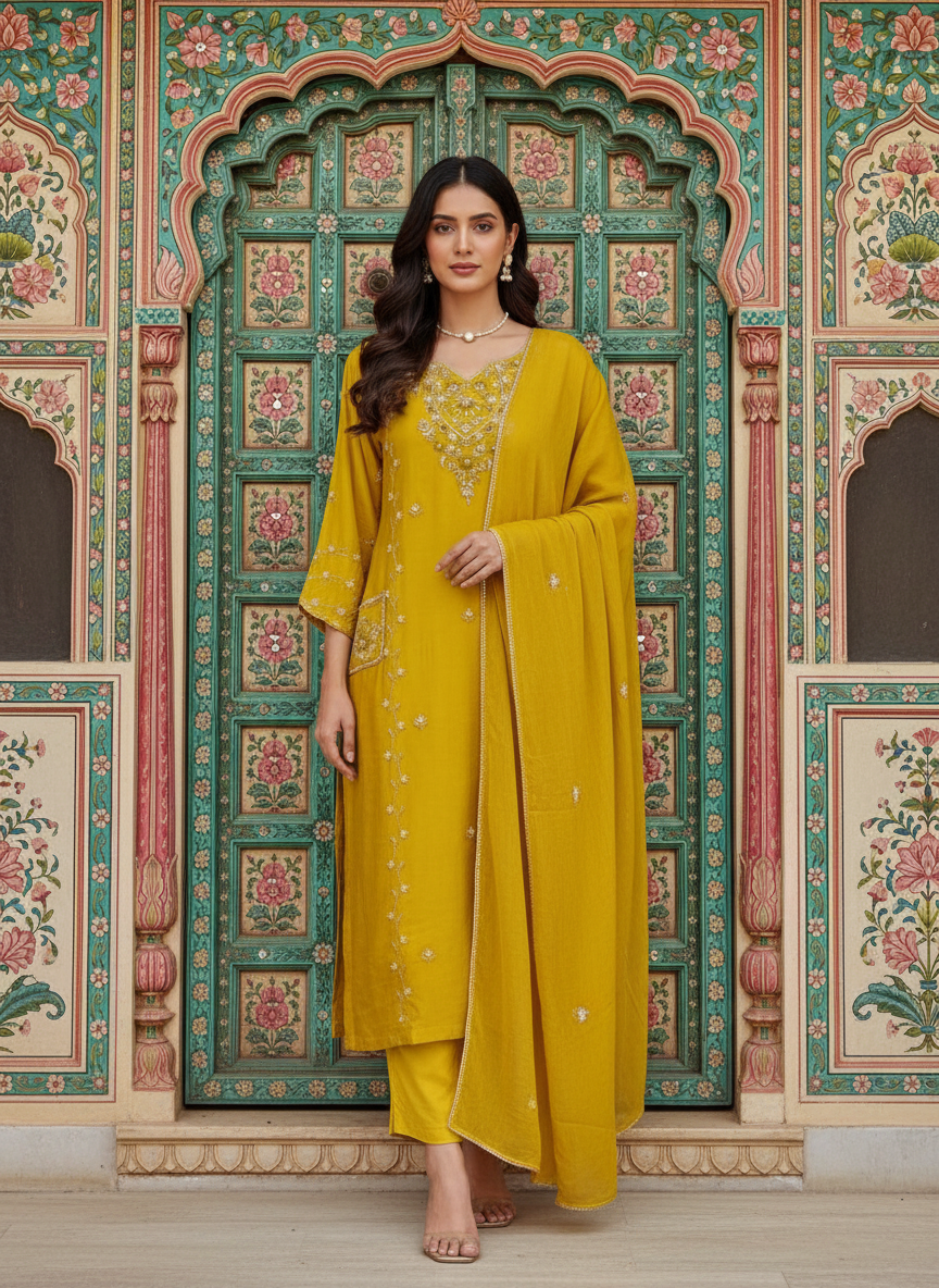 Kashni Noor Suit Set - Festive Embroidered Ensemble