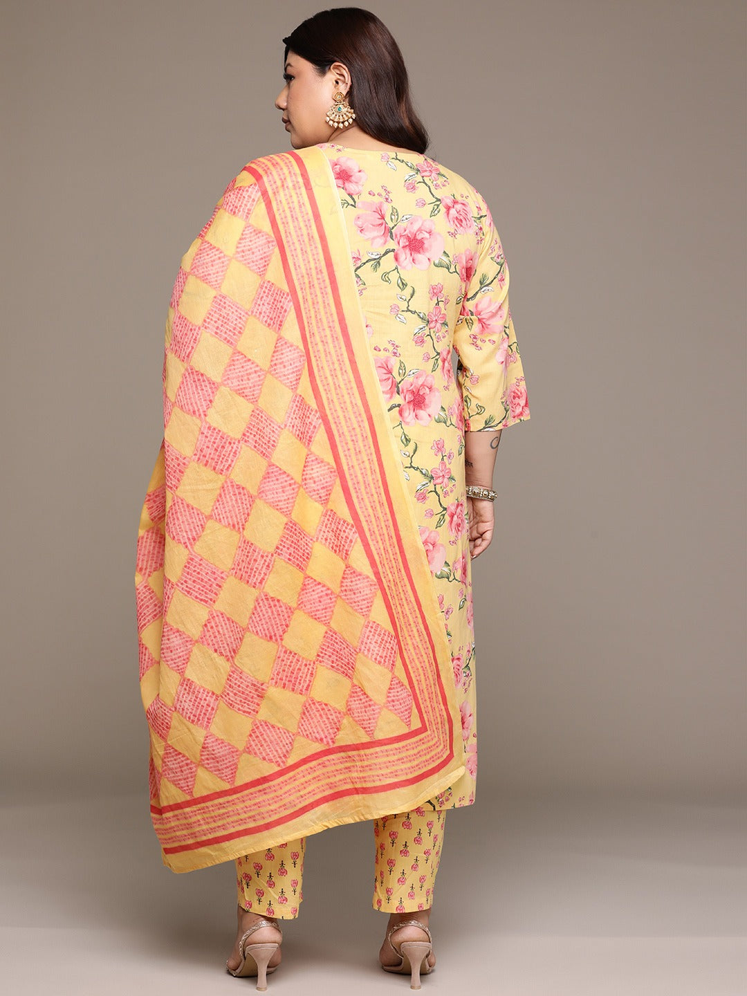 Sunlit Blossom Plus Size Floral Kurti Pant Suit with Dupatta