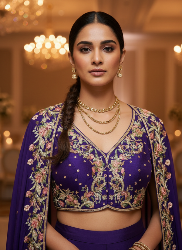 Embroidered Palazzo Cape Indo-Western 3 Pc Set