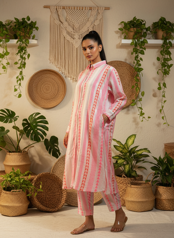 Cotton Pink Prism Long Co-Ord Set
